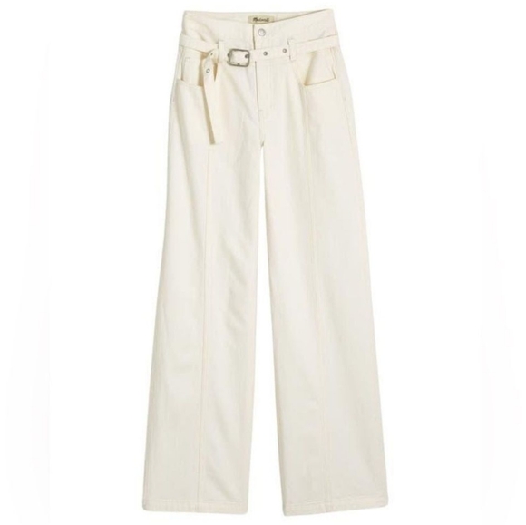 NEW Madewell Womens 30 Jeans Wide Leg High Rise Belted Cream Ivory Vintage - Picture 1 of 7